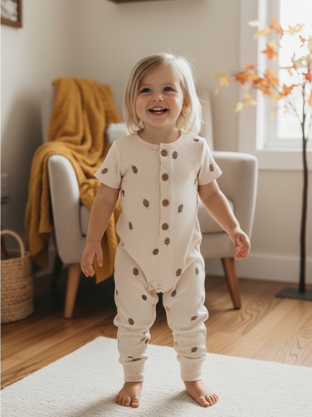 Modern Moments Cream Waffle Knit One-Piece with Button Front